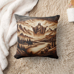 Jesus Inspires Peace Among Mountains and Rivers Cushion