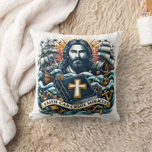 Jesus inspiring faith among waves cushion