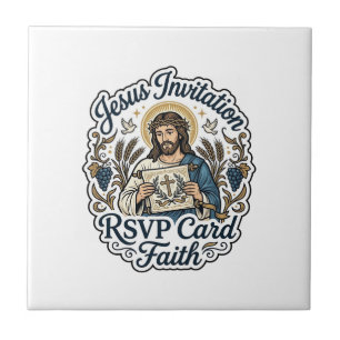 Jesus Invitation RSVP Card Faith Jesus Invitation  Ceramic Tile