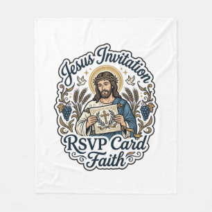Jesus Invitation RSVP Card Faith Jesus Invitation  Fleece Blanket
