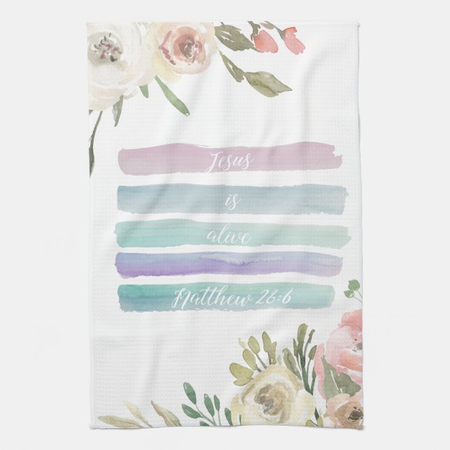 Jesus Is Alive Watercolor Floral Towel (Vertical)