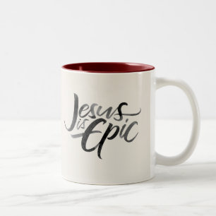 Jesus is Epic Ink Lettering Christian Calligraphy Two-Tone Coffee Mug