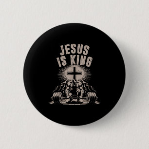 Jesus Is King Barbell Cross Funny Christian Workou 6 Cm Round Badge