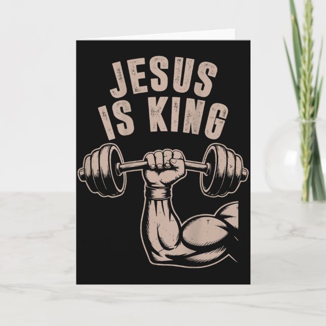 Jesus Is King Barbell Cross Funny Christian Workou Card (Front)