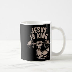 Jesus Is King Barbell Cross Funny Christian Workou Coffee Mug
