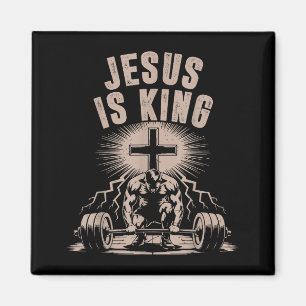 Jesus Is King Barbell Cross Funny Christian Workou Magnet