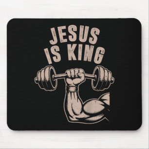 Jesus Is King Barbell Cross Funny Christian Workou Mouse Pad