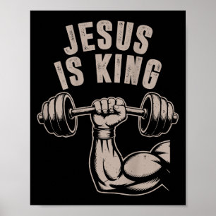 Jesus Is King Barbell Cross Funny Christian Workou Poster
