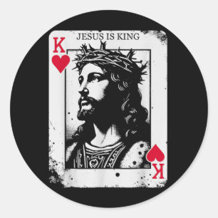 Jesus is King Card Christian King of Hearts Design Classic Round Sticker