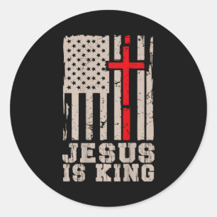 Jesus Is King Christ Lord Patriotic Christian Amer Classic Round Sticker