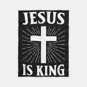 Jesus Is King Christian Faith Cross Fleece Blanket