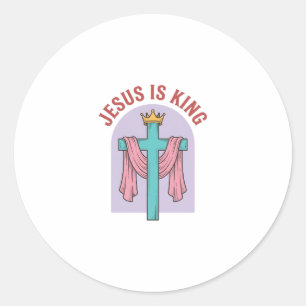 Jesus Is King Cross Crown Vintage Christian T-Shir Classic Round Sticker