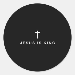 Jesus Is King Cross Subtle Christian Minimal Relig Classic Round Sticker