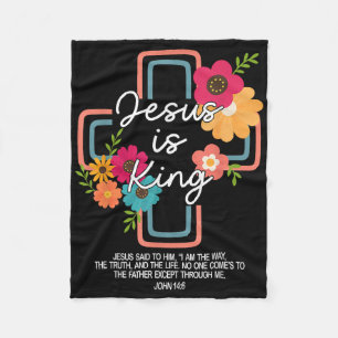 Jesus Is King Floral Christian Cross God Faith Bib Fleece Blanket