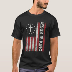Jesus Is King God Christian Bible Faith Cross Flag T-Shirt