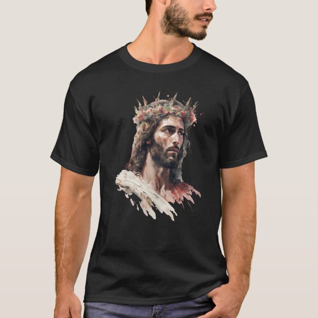 Jesus Is King Of Kings Jesus Floral Crown Christia T-Shirt (Front)