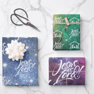 Jesus is Lord Christmas Christian Lettering Christ Wrapping Paper Sheet