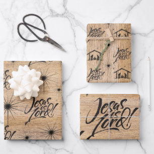 Jesus is Lord Christmas Christian Nativity Wood Wrapping Paper Sheet