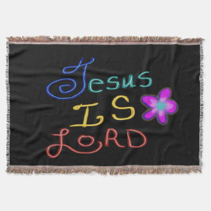Jesus is LORD Colorful Script Black Throw Blanket