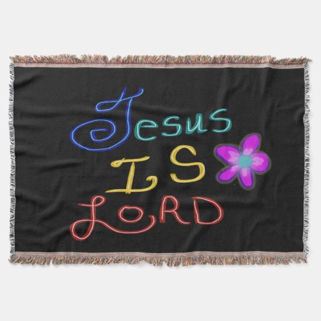 Jesus is LORD Colourful Script Black Throw Blanket (Front)