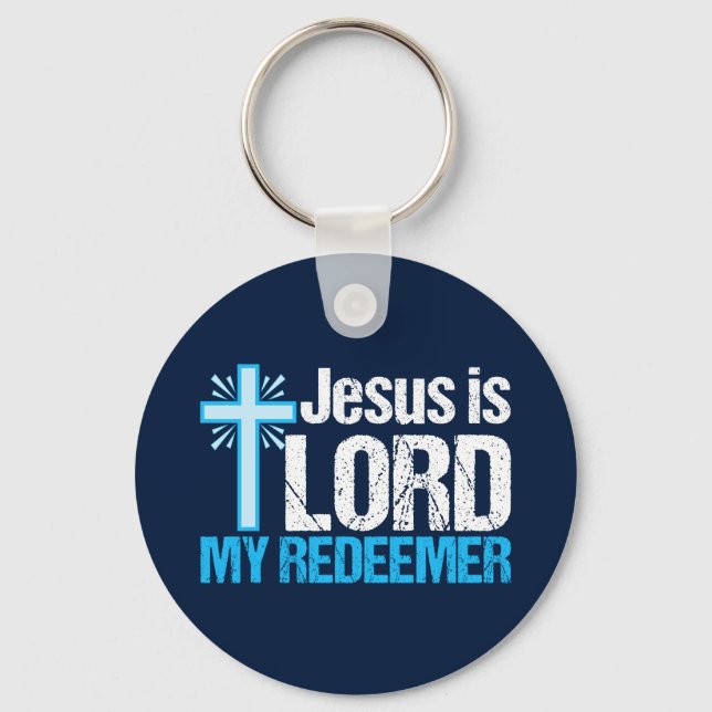 Jesus is Lord My Redeemer Christian Cross Church Key Ring (Front)