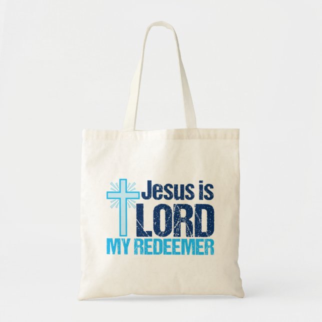 Jesus is Lord My Redeemer Cute Christian Cross Tote Bag (Front)