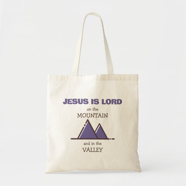 JESUS IS LORD On Mountain In Valley Custom PURPLE Tote Bag (Front)