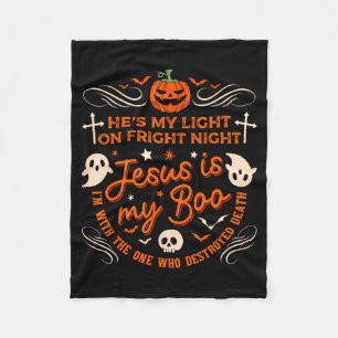 Jesus Is My Boo Christian Halloween Ghost Pumpkin Fleece Blanket