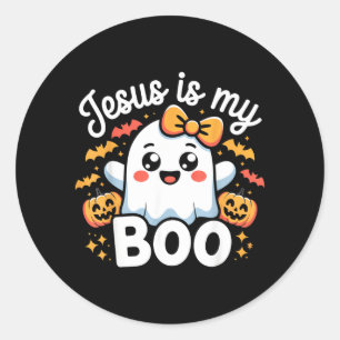 Jesus is My Boo Cute Ghost Halloween Design Classic Round Sticker