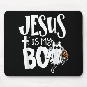 Jesus Is My Boo - Funny Spooky Cat Christian Hallo Mouse Pad