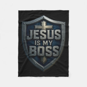 Jesus Is My Boss Christian Shield Superhero _6 Fleece Blanket