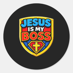 Jesus Is My Boss Christian Shield Superhero Classic Round Sticker