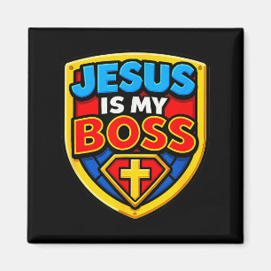 Jesus Is My Boss Christian Shield Superhero Magnet
