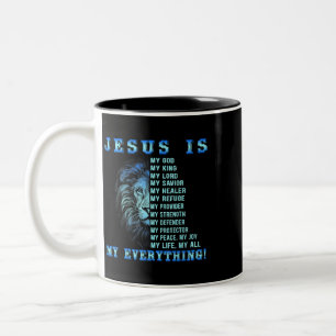 Jesus Is My God King My Lord My Savior Blues Lion  Two-Tone Coffee Mug