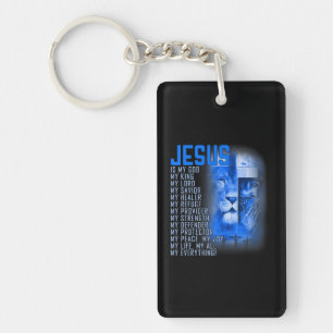 Jesus Is My God King My Lord My Saviour Blue Lion Key Ring
