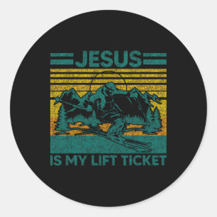 Jesus Is My Lift Ticket Funny Skiing Christian  Classic Round Sticker
