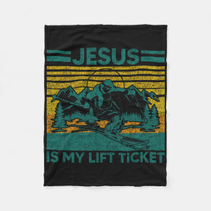 Jesus Is My Lift Ticket Funny Skiing Christian Fleece Blanket