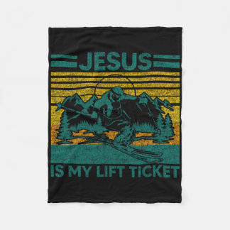 Jesus Is My Lift Ticket Funny Skiing Christian  Fleece Blanket