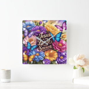 Jesus is my Lord and Savior Square Wall Clock