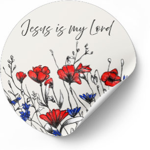 Jesus Is My Lord Christian Floral Art Poppies Classic Round Sticker
