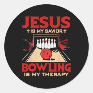 Jesus Is My Saviour Bowling Is My Therapy Vintage Classic Round Sticker