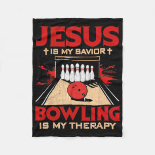 Jesus Is My Saviour Bowling Is My Therapy Vintage Fleece Blanket