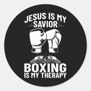 Jesus Is My Saviour Boxing Is My Therapy Boxing Tr Classic Round Sticker