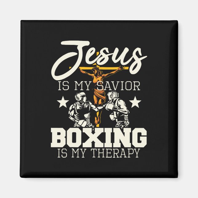 Jesus Is My Saviour Boxing Is My Therapy - Gym Box Magnet (Front)