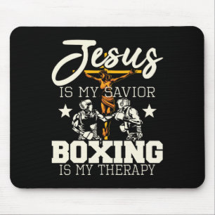 Jesus Is My Saviour Boxing Is My Therapy - Gym Box Mouse Pad