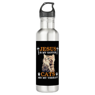 Jesus is My Saviour Cat are My Therapy Christians  710 Ml Water Bottle