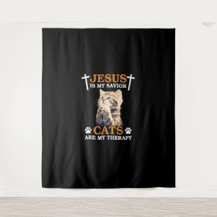 Jesus is My Saviour Cat are My Therapy Christians  Tapestry