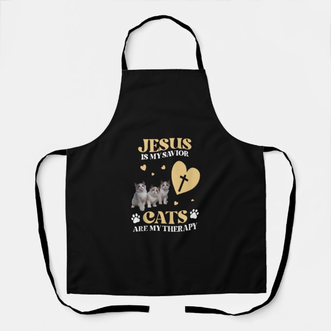Jesus Is My Saviour Cats Are My Therapy Christian  Apron (Front)