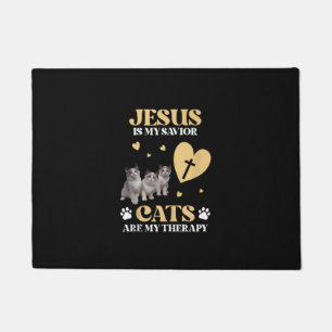 Jesus Is My Saviour Cats Are My Therapy Christian Doormat