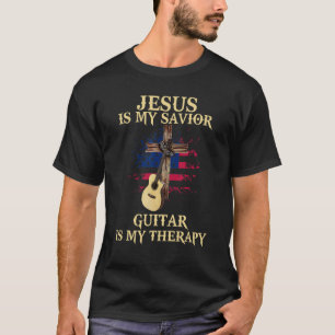 Jesus Is My Saviour Guitar Is My Therapy Cross USA T-Shirt